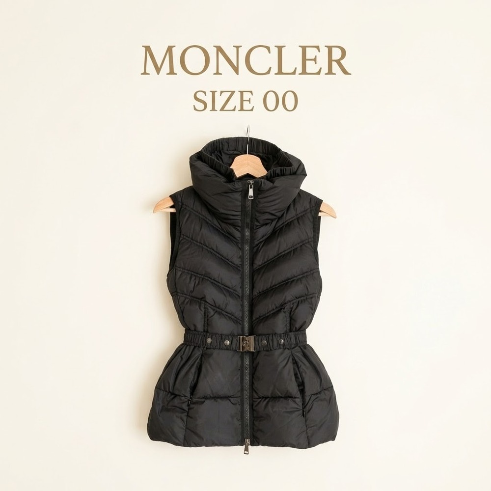 Moncler Aigre Belted Down Vest Womens 00 Black Puffer
